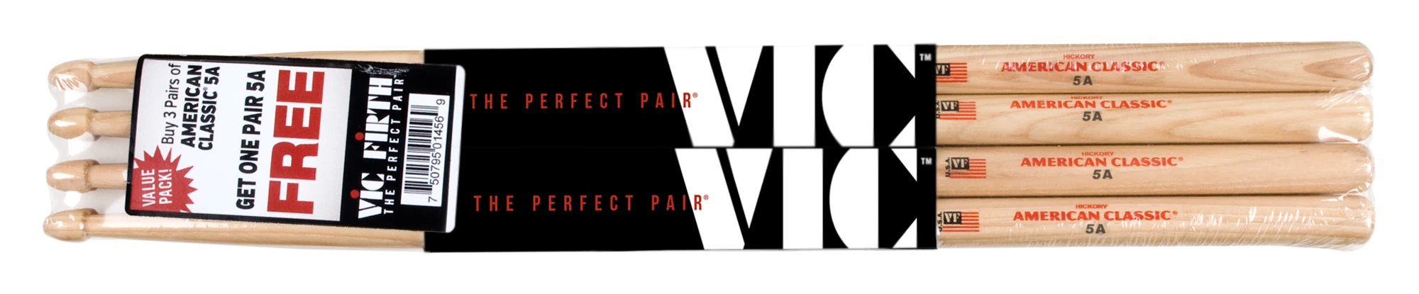 Vic Firth Holzkopf 5A Value Pack 3+1 gratis