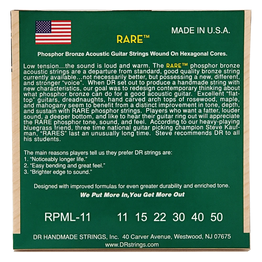 DR Strings RARE Phosphor Bronze Custom Light 11-50