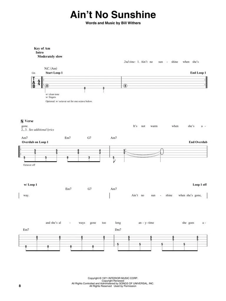 Looper Pedal Songs - 50 Hits Arranged for Guitar