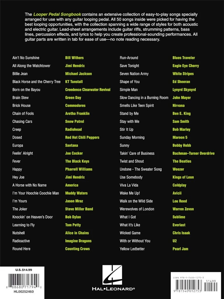 Looper Pedal Songs - 50 Hits Arranged for Guitar