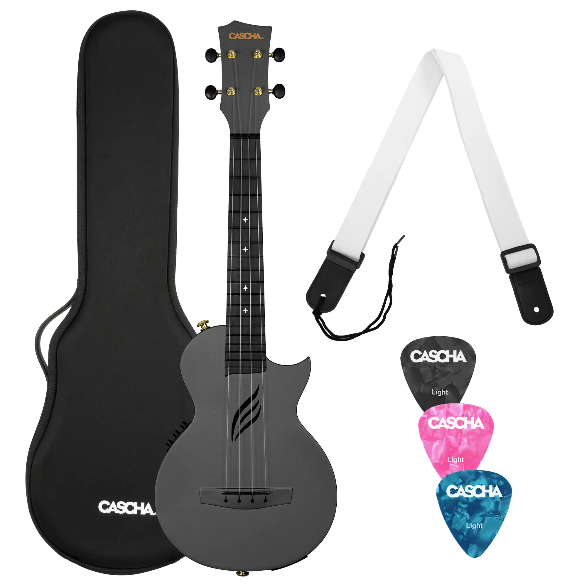 Cascha Carbon Black E-Ukulele Set